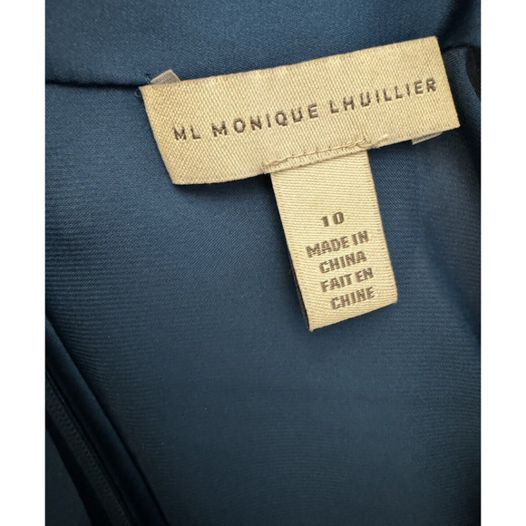 Monique Lhuillier Pleated Dress With Necktie Ceramic Blue Size 10 - Picture 5 of 11